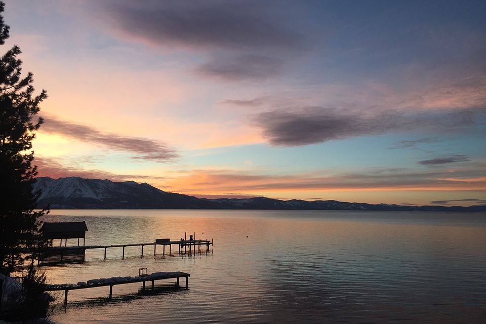 Sunset over Lake Tahoe from the resort's private dock
