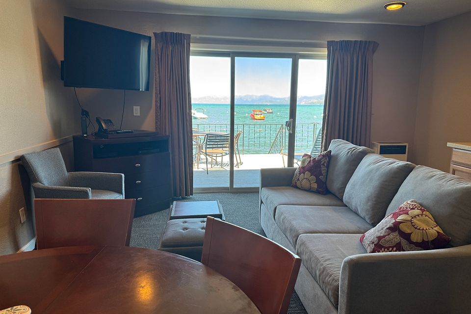 Lake-level 1-Bedroom at The Beachcomber Inn, looking out at Lake Tahoe