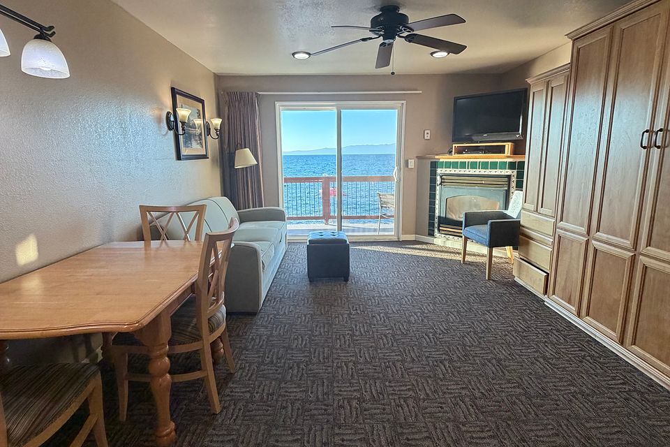 Studio Suite at The Beachcomber Inn, looking out at Lake Tahoe